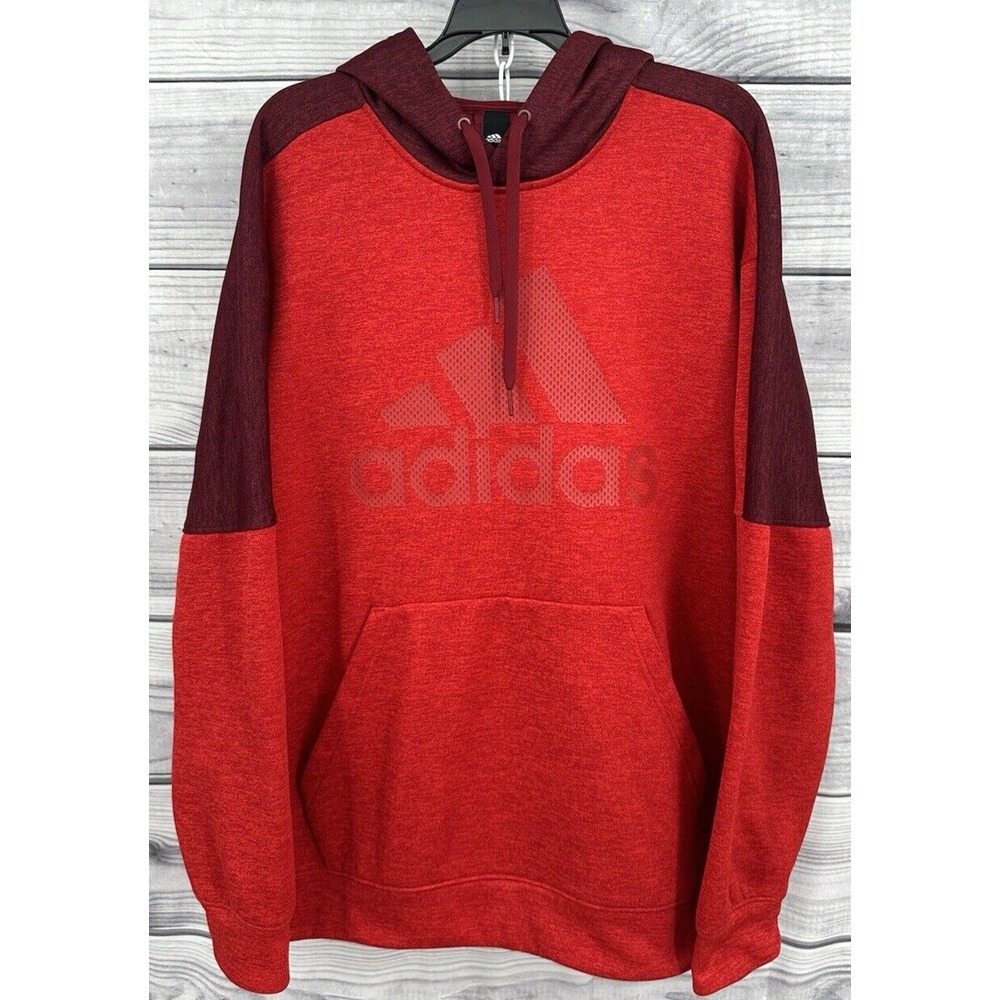 ADIDAS TI FLC PO‎ LOGO HOODED SWEATSHIRT Men's Size XL HEATHERED RED